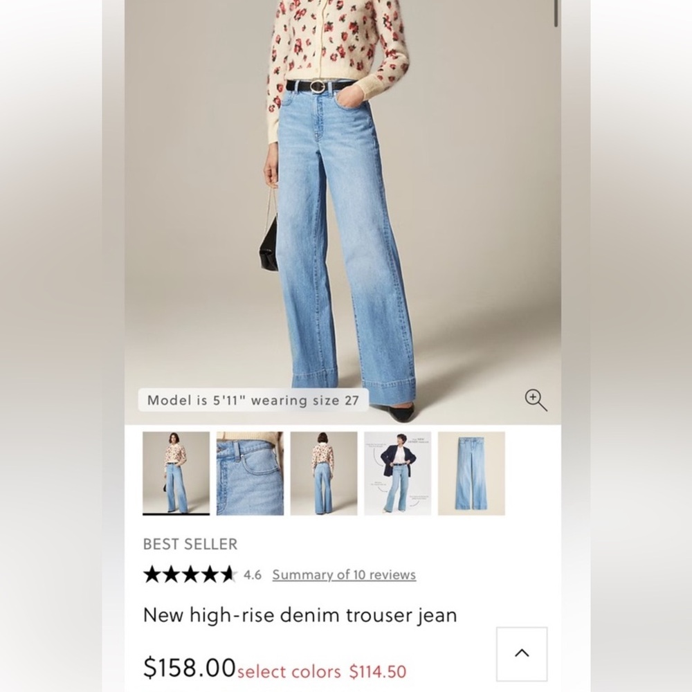 J. Crew high waisted Wide Leg trouser Jeans - Picture 8 of 8